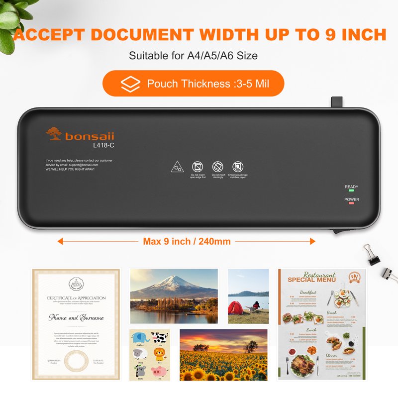 9-Inch Thermal Laminator Machine with 20 A4 Laminating Sheets for Home & Office Use