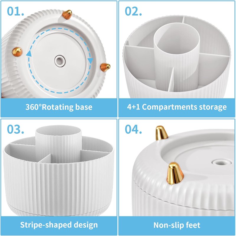 360° Rotating Desk Organizer with 5 Large Compartments for Office & Home