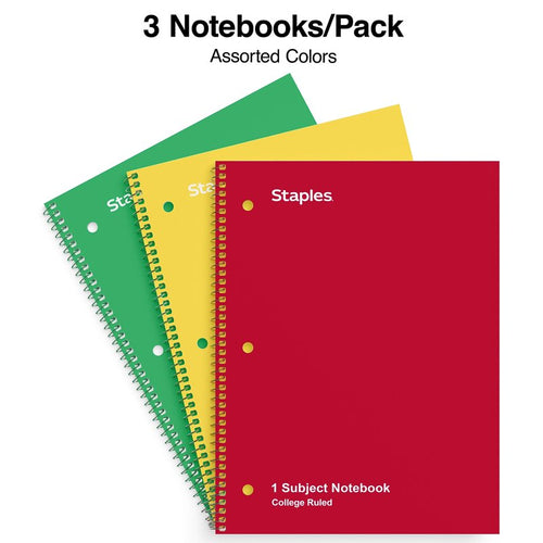 1-Subject College-Ruled Notebook 8 x 10.5 Inches Assorted Colors - Pack of 3