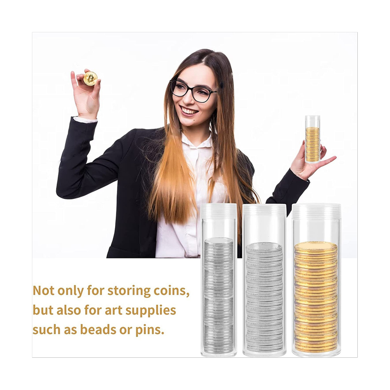 Assorted Coin Storage Tubes Set - Clear Plastic for Coins & Art Supplies