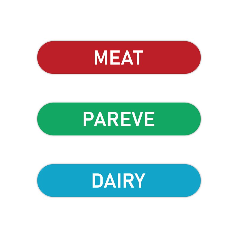 Kosher Food Label Stickers Pack of 108 - Dishwasher Safe Meat Dairy Pareve