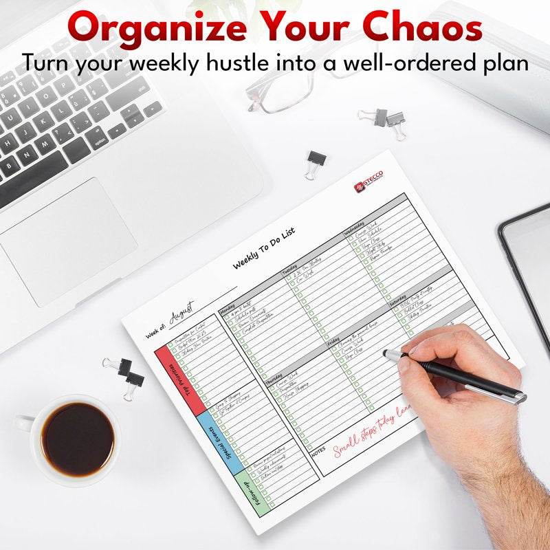 Weekly Notepad Planner 8.5 x 10.5 Inch - 52 Sheets, Flexible Layout