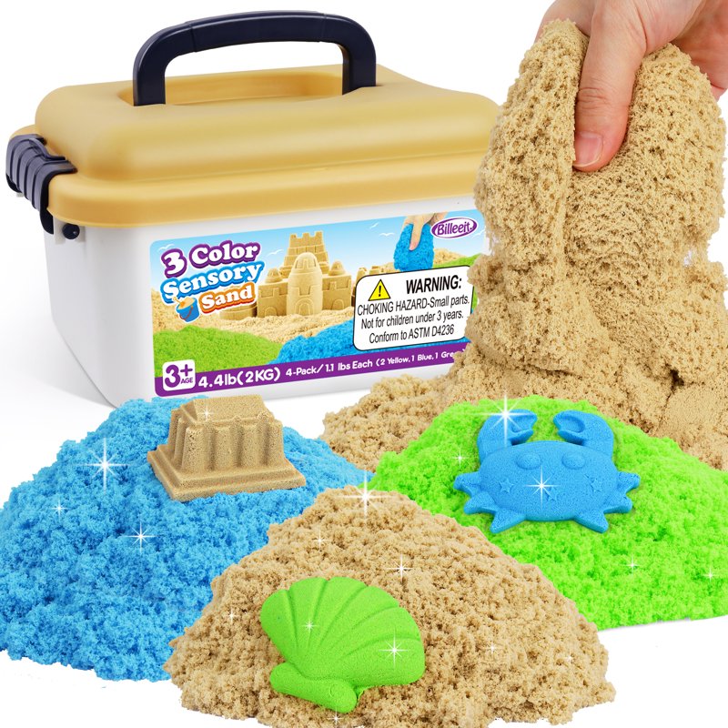 Kids Sensory Play Sand Set with Storage Bin - 4.4 lbs Non-Toxic Molding Sand for Indoor & Outdoor Use