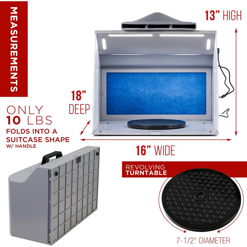 Portable Hobby Airbrush Spray Booth Kit with LED Lights, Turntable & Exhaust Filter