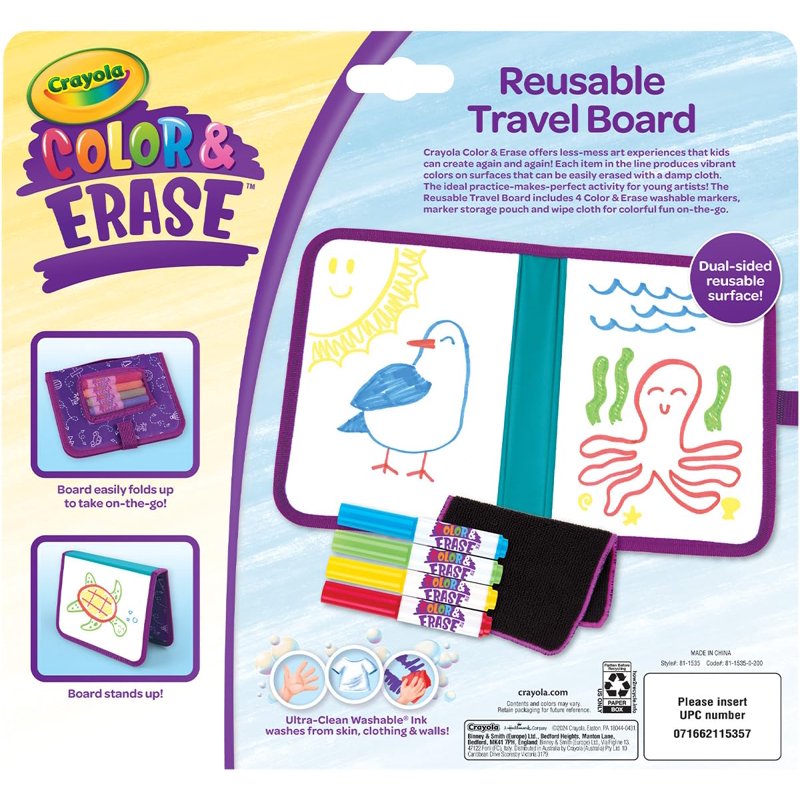Crayola Reusable Color & Erase Drawing Board for Kids - Portable & Washable