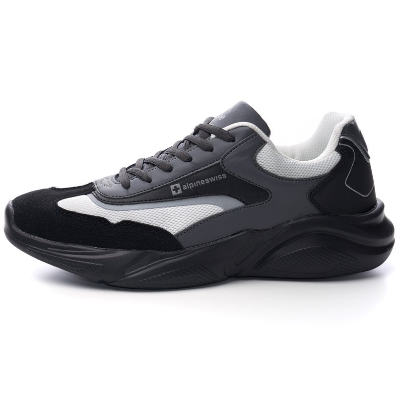 Retro Platform Dad Sneakers - Chunky Leather & Knit Athletic Shoes for Men