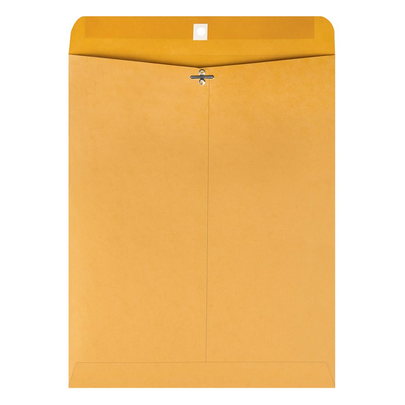Large Kraft Mailing Envelopes with Moist Seal and Clasp Closure - 28lb, 100 Pack