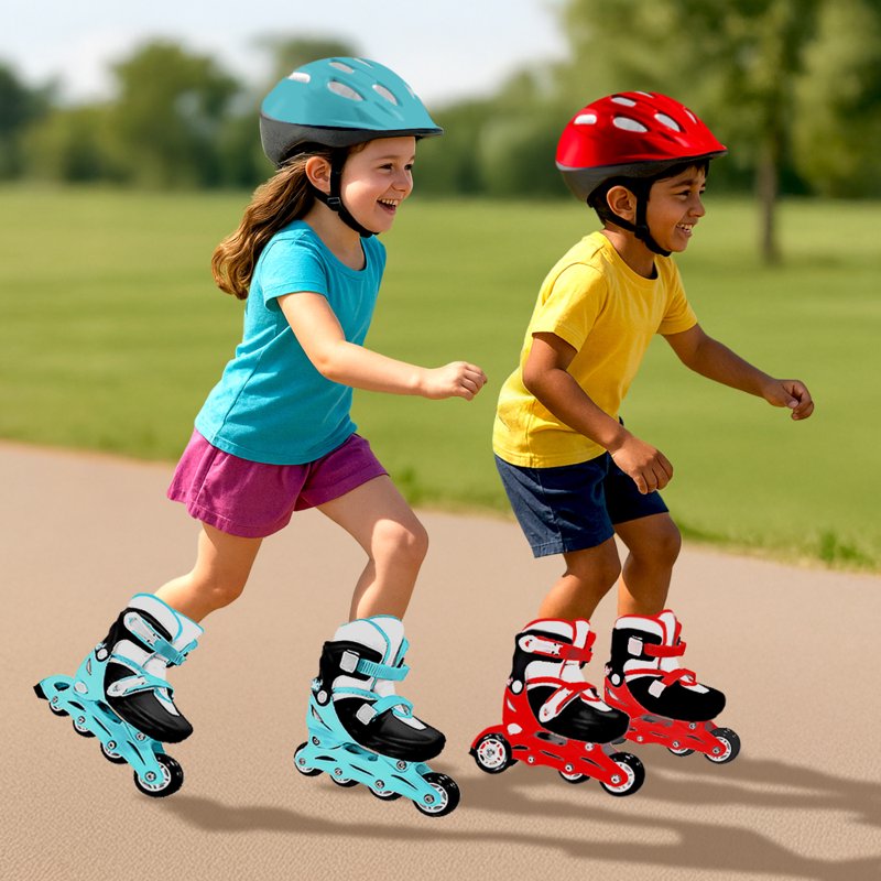 Adjustable Inline Skates and Helmet Set for Youth 12-2 - Red & Teal