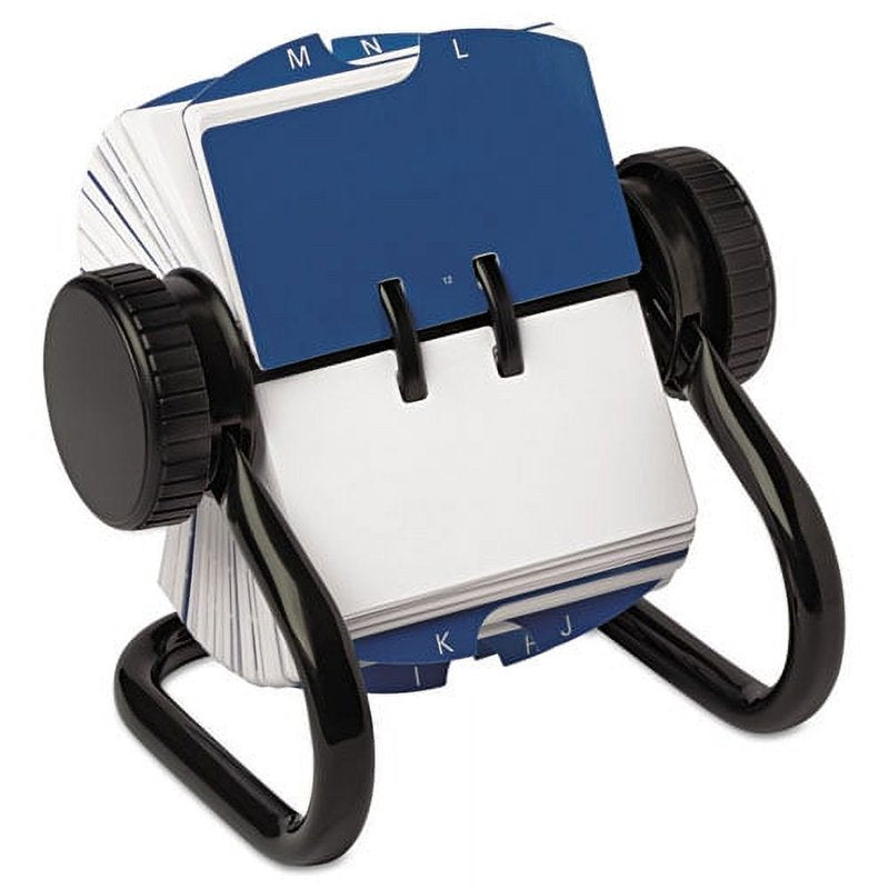 Office Card File Organizer - 250 Capacity Rotary Contact Organizer in Black