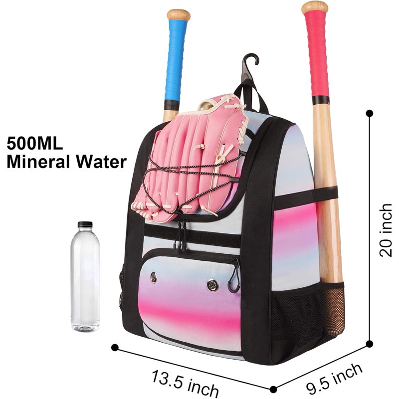 Lightweight Baseball Backpack with Shoe Compartment & Fence Hook for Girls