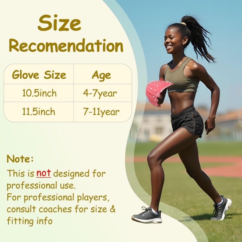 Left Handed Baseball Glove for Youth T-Ball & Softball - Entry Level, 10.5in Pink