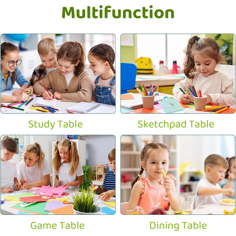 Kids Activity Table and Chairs Set with Adjustable Height, Non-Slip Legs, Gray