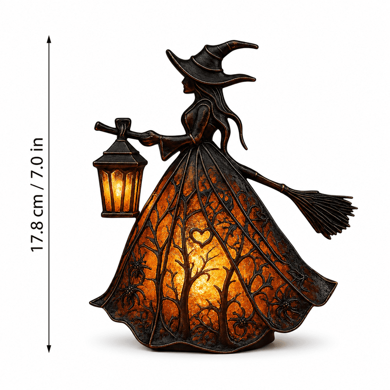 Halloween Witch Lamp 7 Inch Resin Statuette Night Light - Gothic Decor with Battery Variation: Witch Lamp with Battery