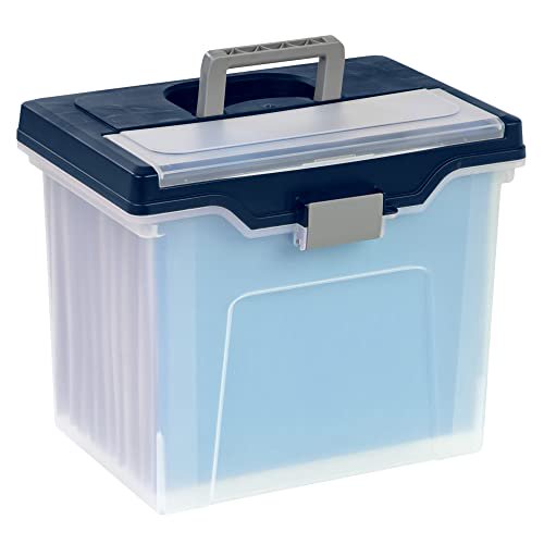 Large Mobile File Box with Lockable Lid - Letter Size, Clear Blue