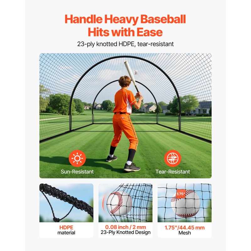 Portable Baseball Batting Cage 19.9x12 ft HDPE Steel Frame Backyard Training