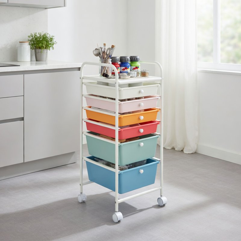 Multicolor 6-Drawer Rolling Storage Cart Organizer - Home, Office, School