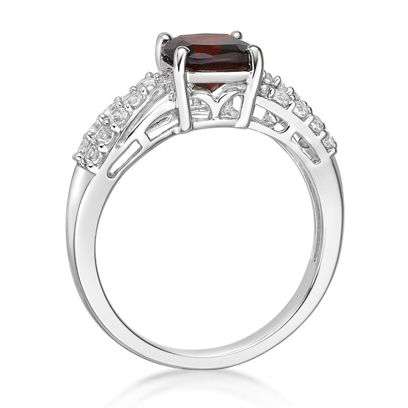 Genuine Garnet Silver Ring with White Sapphire - Hypoallergenic Jewelry