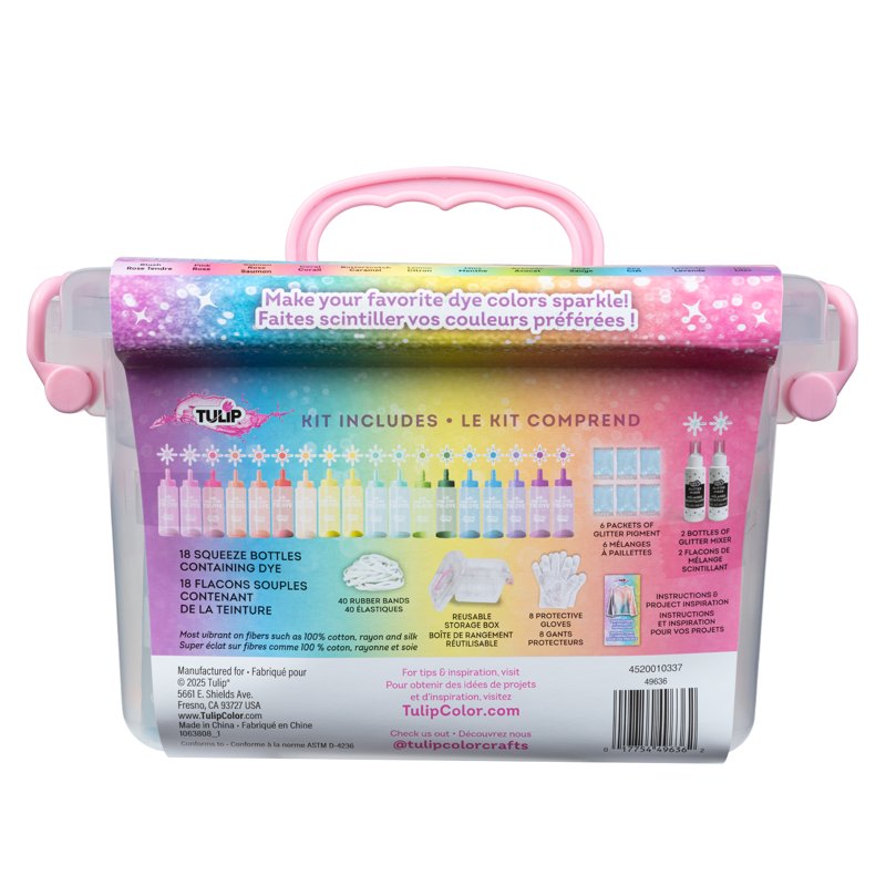 Glitter Tie-Dye Kit with 18 Colors & Accessories - 76 Pieces for Fabric Art