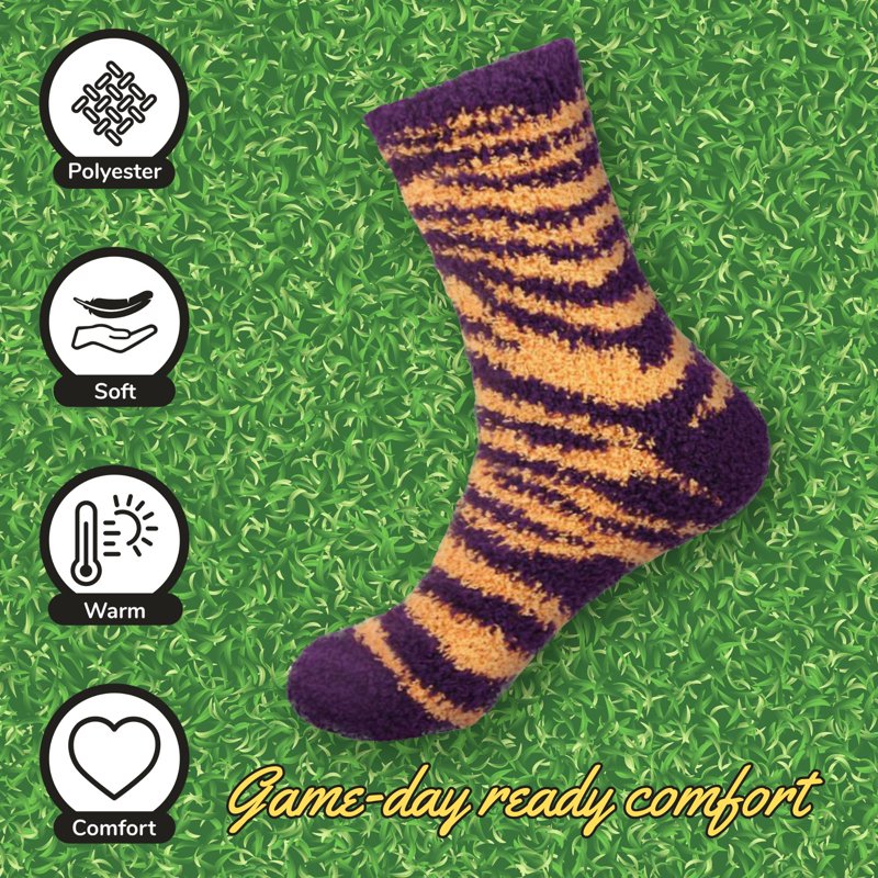 Women's Fuzzy Zebra Print Team Spirit Socks 4 Pairs - Microfiber, Warm & Soft
