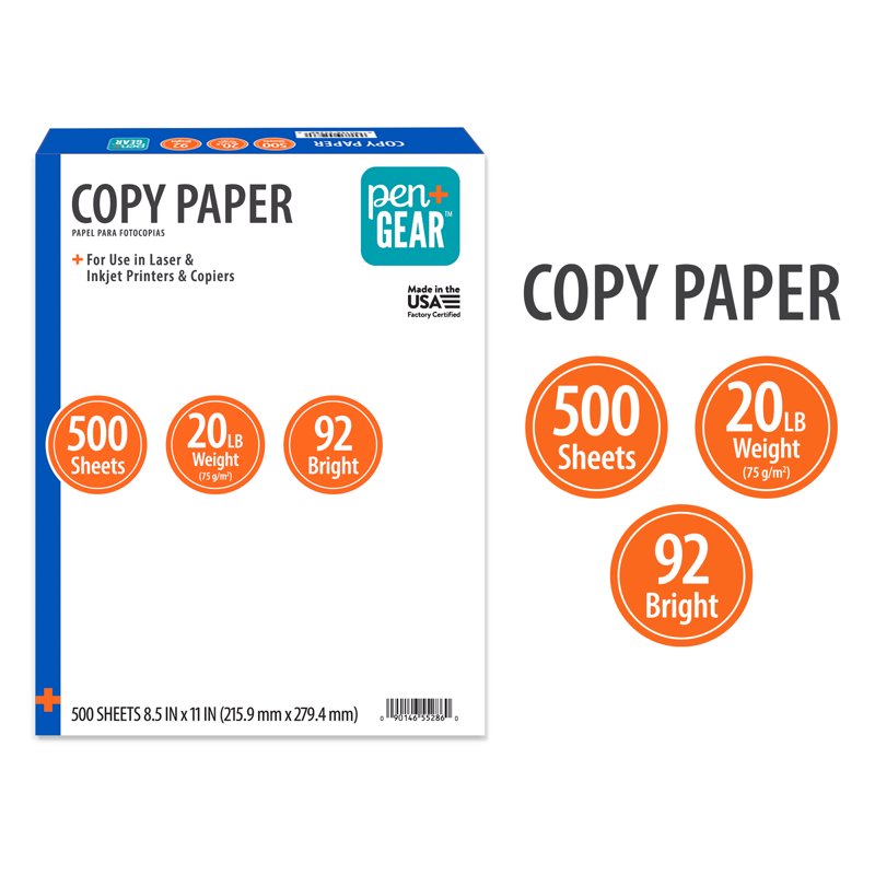 Office Copy Paper 8.5 x 11 White 20 lb Bright 92 - Ream of 500 Sheets