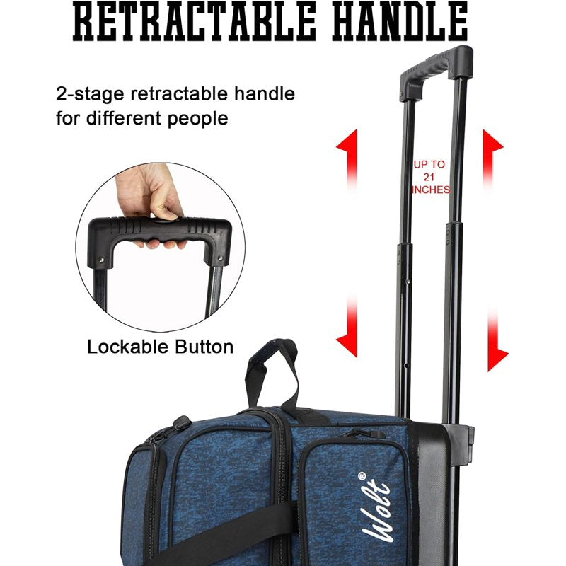 HealthBlue Double Roller Bowling Bag with 2 Balls & Retractable Handle - 21"