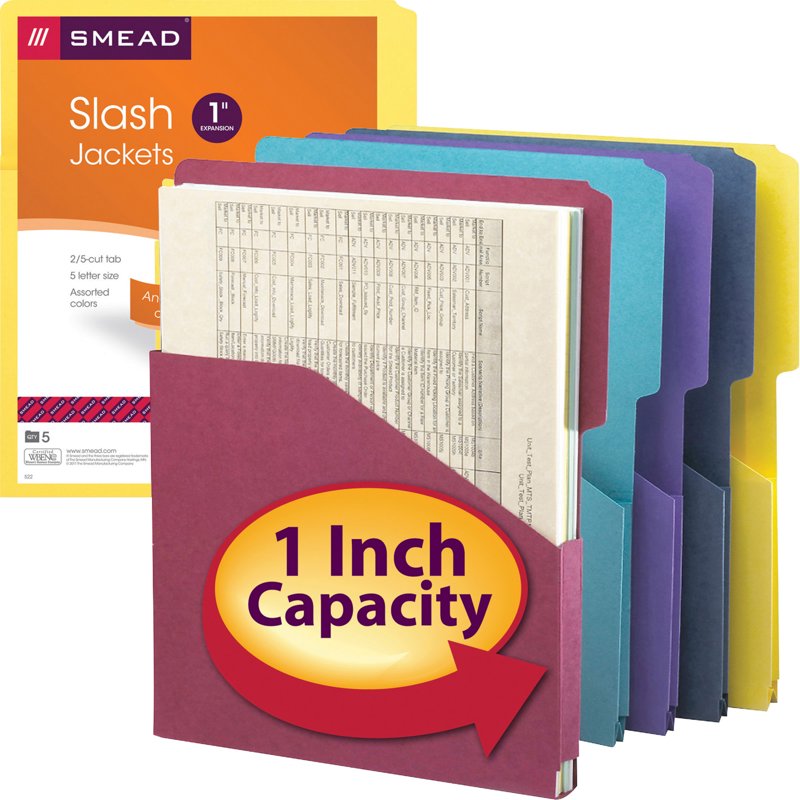 Expanding File Jacket with 2/5-Cut Tabs, 1 Inch Capacity - Assorted Colors