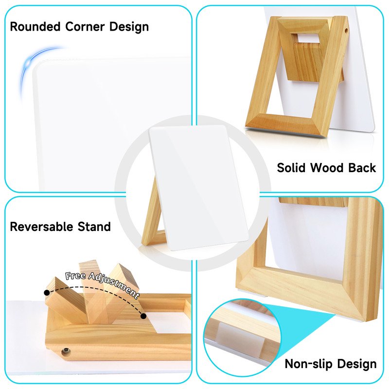 Glass Desktop Whiteboard with Reversible Stand - Small Portable Dry Erase Board