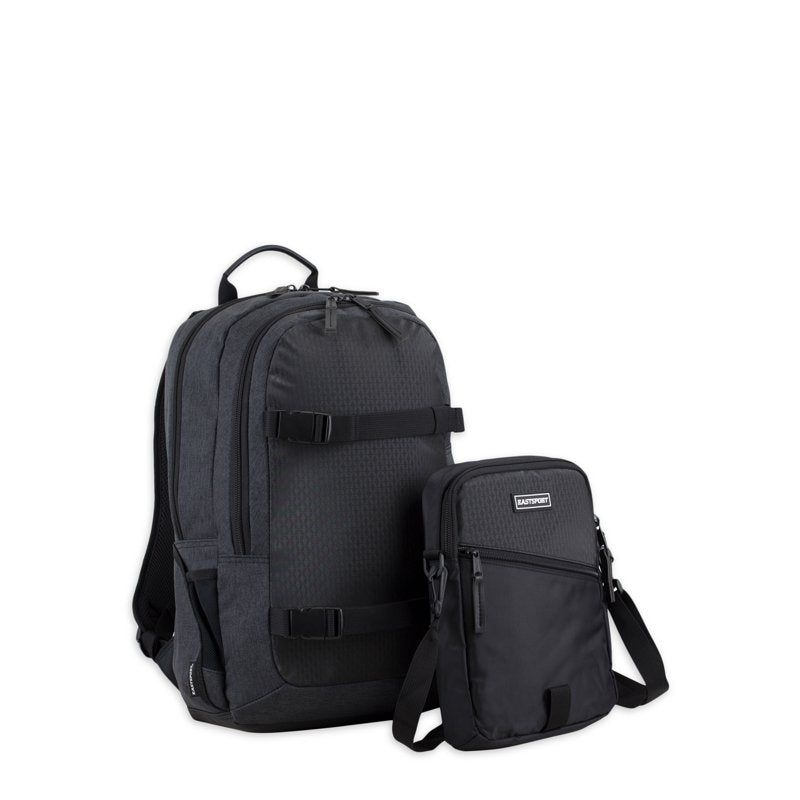 Unisex Travel Backpack with Removable Shoulder Bag - Black