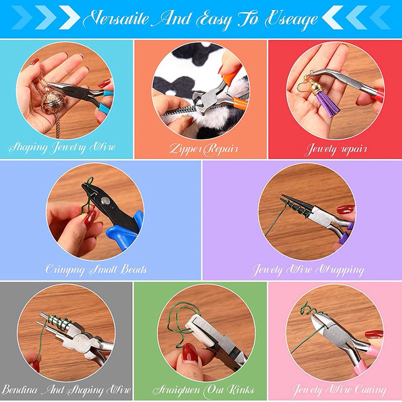 Jewelry Making Pliers Kit - 8 Pairs of Needle Nose Round Nose Nylon Jaw Tools for DIY Jewelry