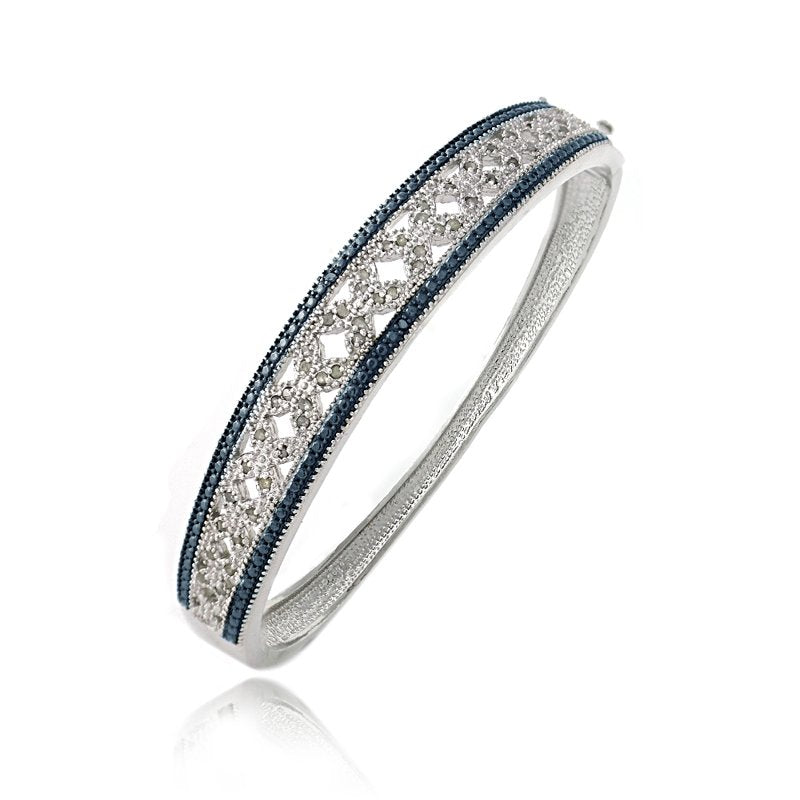 50 Carat Blue and White Diamond Flower Bangle Bracelet for Women