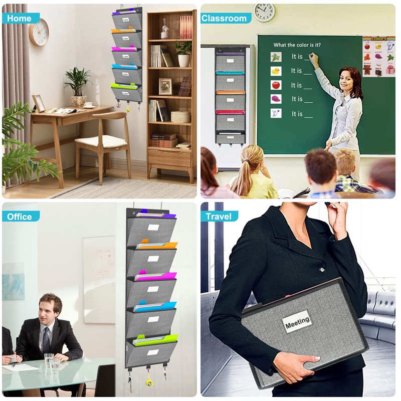Over-the-Door File Organizer with 5 Large Pockets for Office & Classroom Storage