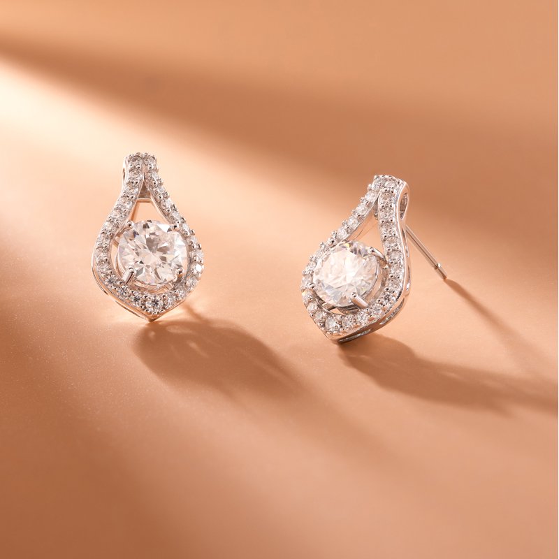 Moissanite Earrings in Rhodium Plated Sterling Silver for Women