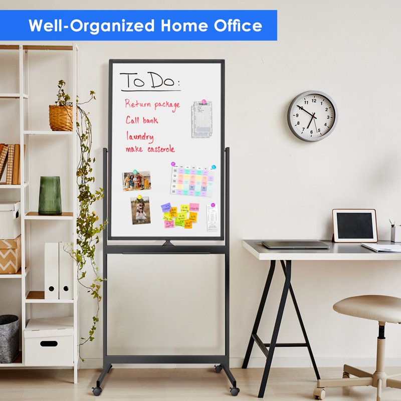Magnetic Double-Sided Mobile Whiteboard 40x24 Inches with Lockable Wheels