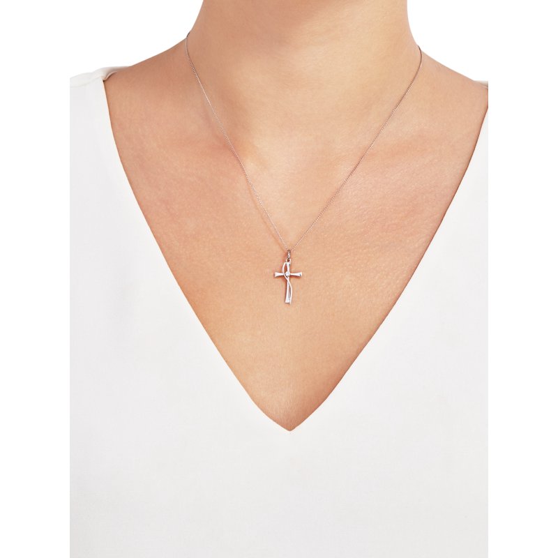 Sterling Silver Cross Necklace with Cubic Zirconia - 18 Inch Pendant