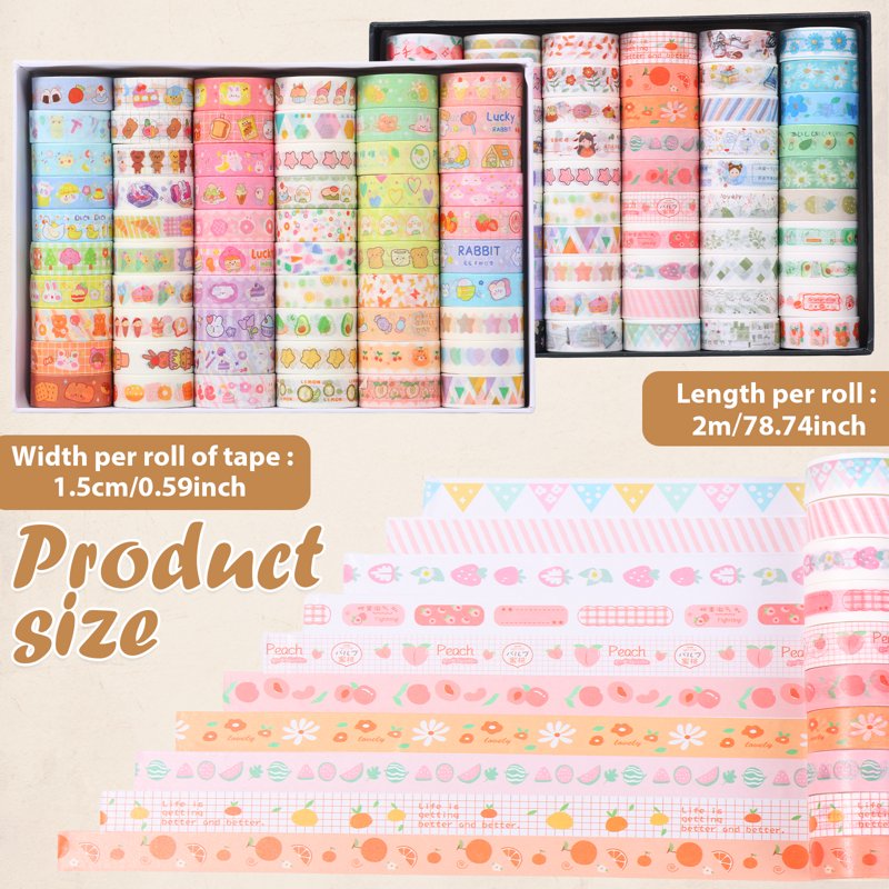 120 Rolls Washi Tape Set - Decorative Floral, Fruit & Animal Patterns for Scrapbooking & Journaling