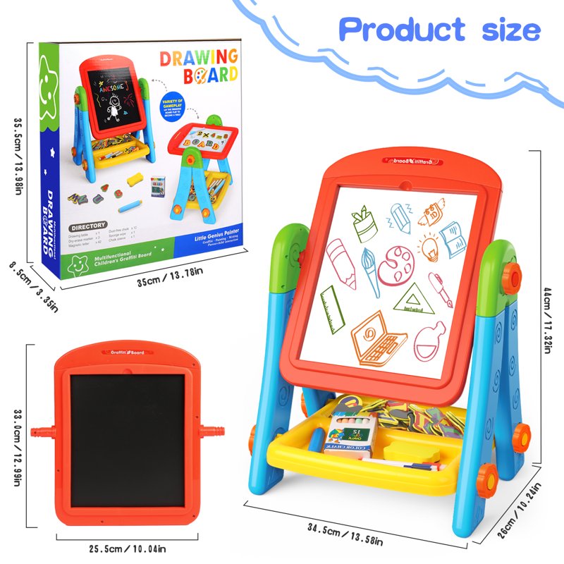Double-Sided Toddler Art Easel with Magnetic Chalkboard & Whiteboard - Kids Gift