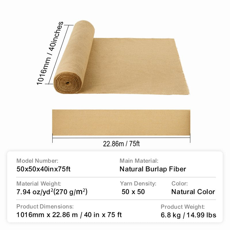Natural Burlap Fabric Roll for Crafts & Gardening - 40" x 75 ft & 50 x 50 Jute Wrap