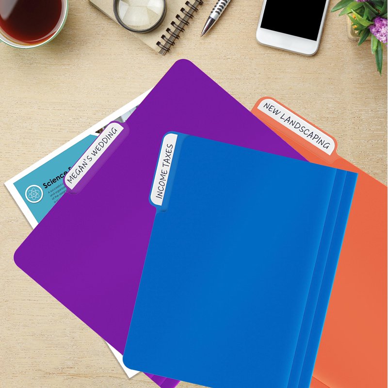 Heavy Duty Poly File Folders with 1/3 Cut Tabs - Assorted Colors, 12 Pack