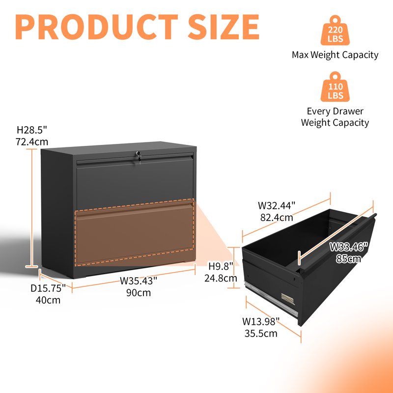 Heavy-Duty Metal File Cabinet with Lock - 2 Drawers, Space-Saving Home Office Storage