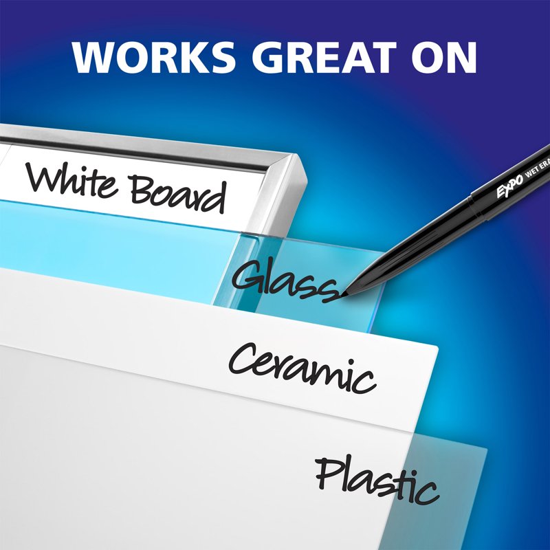 Wet-Erase Markers with Ultra Fine Tip - Black, Box of 12 for Reusable Surfaces