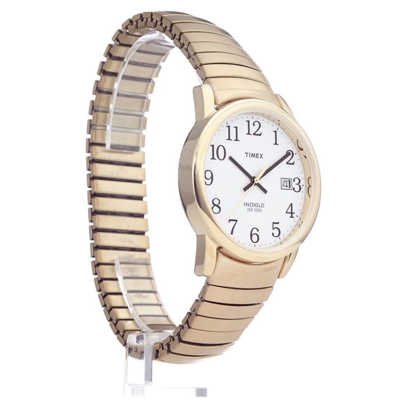 Casual Men's Gold/White 35mm Easy Reader Watch with Date and Tapered Expansion Band