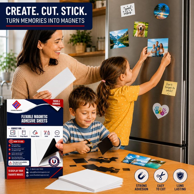 Magnetic Sheets with Adhesive Backing - Flexible Magnetic Labels & Crafts, 5x7 Inches, 100 Pack