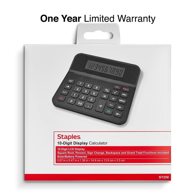 Basic 10-Digit Solar Battery Desktop Calculator - Black