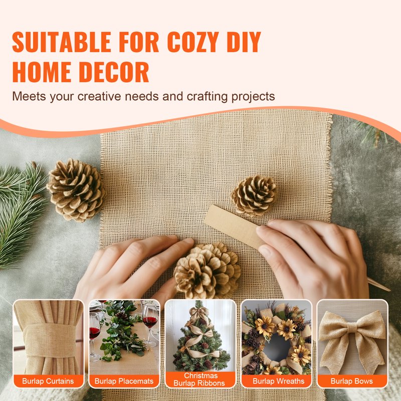 Natural Burlap Roll - 14 x 30 ft & 50 x 50 High Density for DIY Decor Weddings Gardening