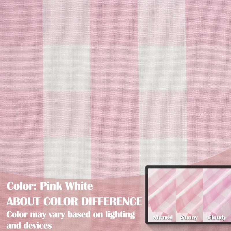 Buffalo Plaid Semi Sheer Curtains - Pink/White, 84 Inch Long, Pack of 2