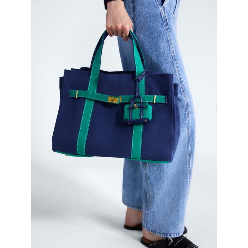 Women's Canvas Tote Bag with Charm - Multiple Colors