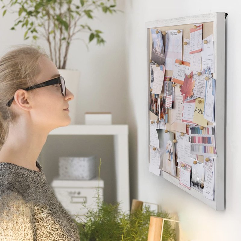 Large Bulletin Board 23x18 Inch Wall Display with Linen & Wooden Frame