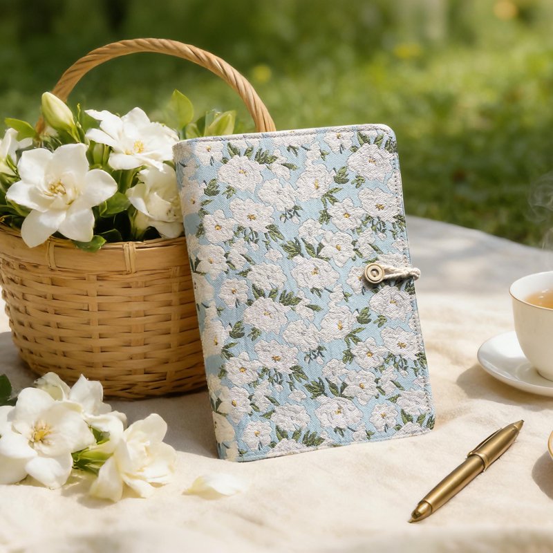 Refillable A5 Flower Embroidered Journal with Pen Loop and Pockets