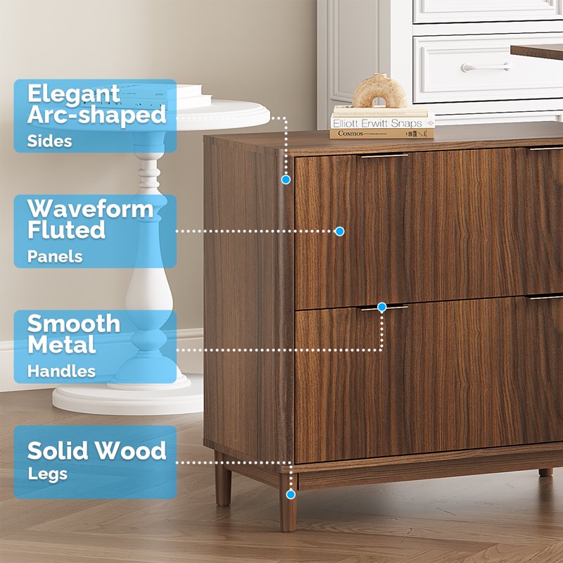 Wood 2-Drawer File Cabinet - Modern Office Filing Organizer for Letter Legal A4 Files