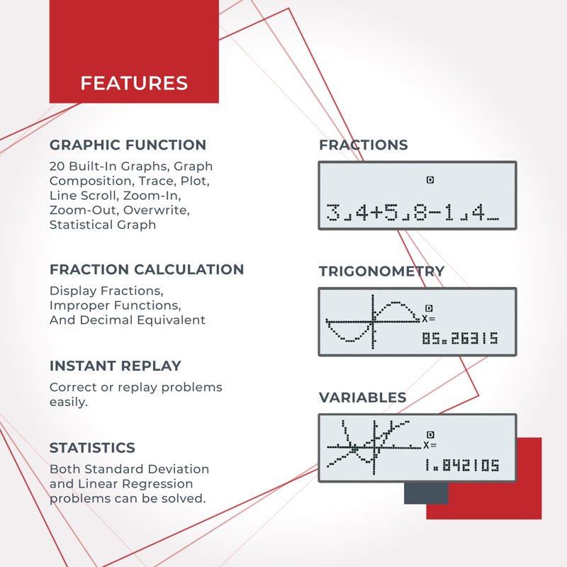 Scientific Graphing Calculator with Graphic Functions - Black, Pink, Solar, White Options